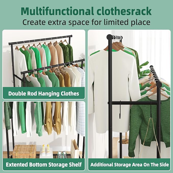 Double Rods Clothes Rack with Wheels Load 400 LBS, 45 Inch Rolling Clothing Rack - Image 5