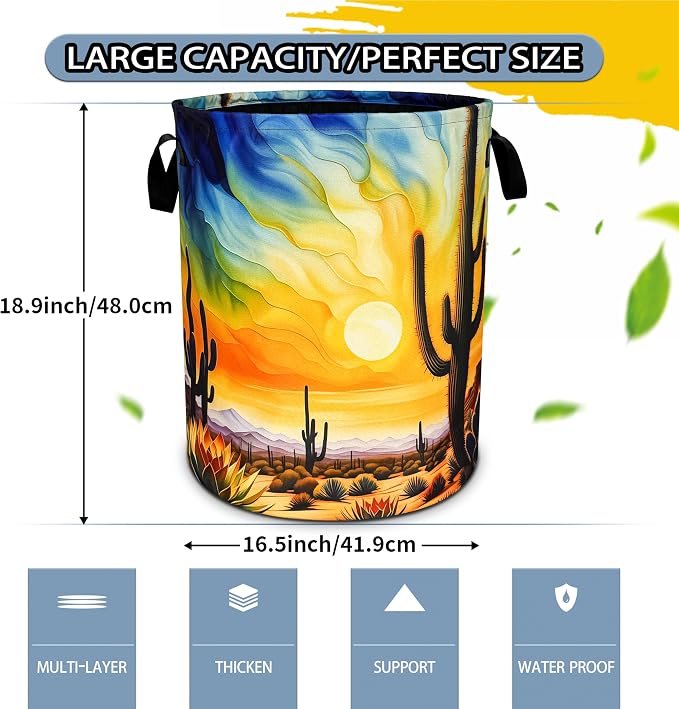 Desert Cactus Laundry Basket Sunset Foldable Oxford Cloth Funny Tote Bag - Image 2