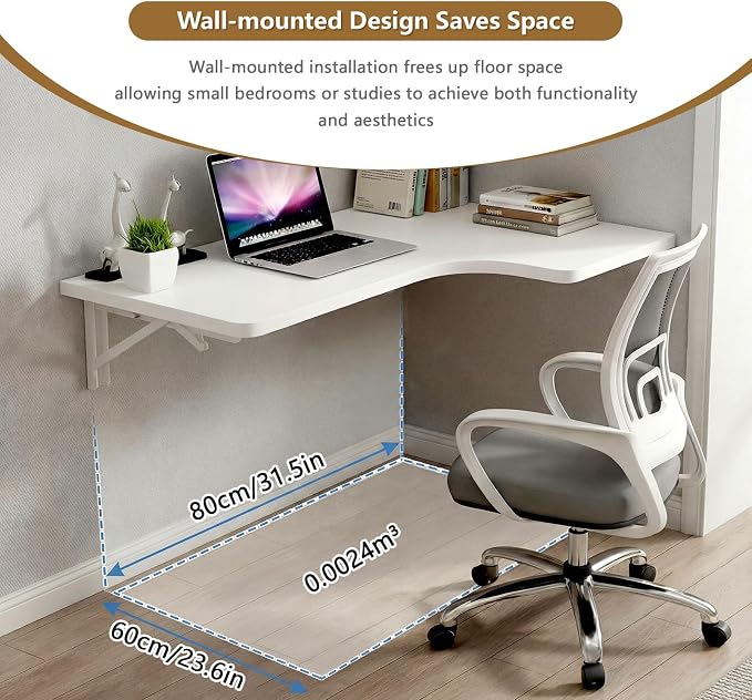 Wall Mounted Folding Table L Shaped, Fold Down Floating Desk - Image 6