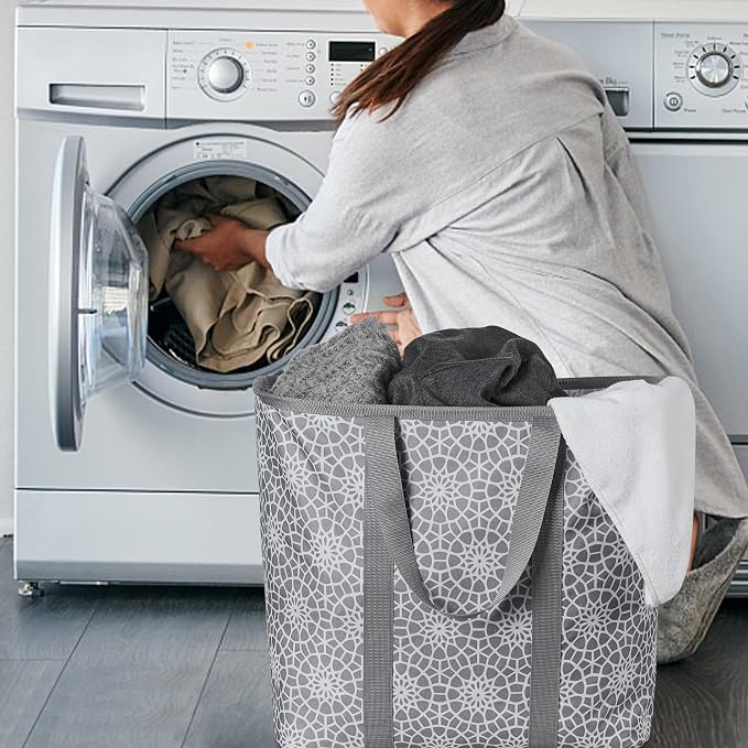 JOMOLA Collapsible Laundry Caddy 80L Large Foldable Laundry Basket Grey - Image 6