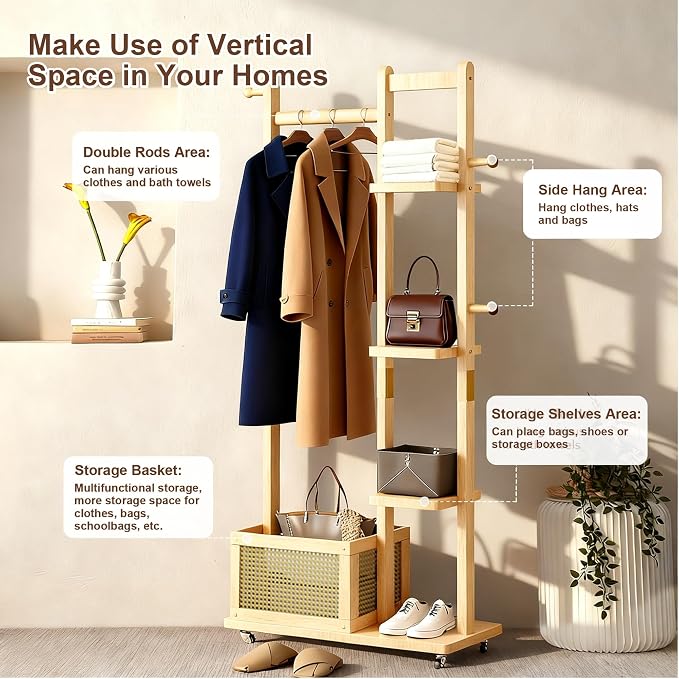 Solid Wood Coat Rack Clothing Rack - Image 5