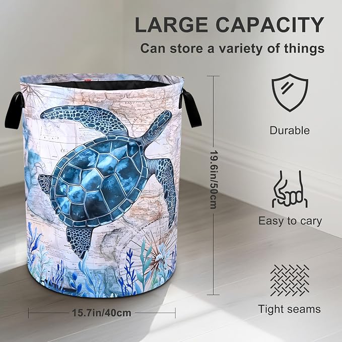 Sea Turtle Laundry Basket Foldable Oxford Cloth Tote Bag Laundry Hamper Clothes - Image 3