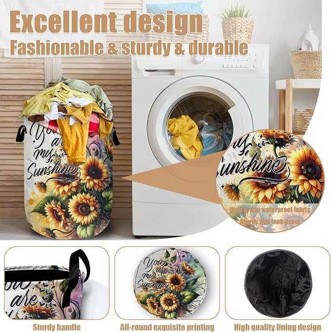 Sunflower Laundry Basket, Foldable Waterproof Laundry Hamper Tote Bag Dirty - Image 4