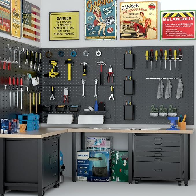 Metal Peg Board Kit with 1/4" Pegboard Accessories, 6 Pack 12"X24" Pegboard and - Image 9