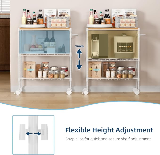 Whitmor 3 Tier Rolling Kitchen Cart, 27.6"x10"x21.7”Heavy Duty Metal Storage - Image 5