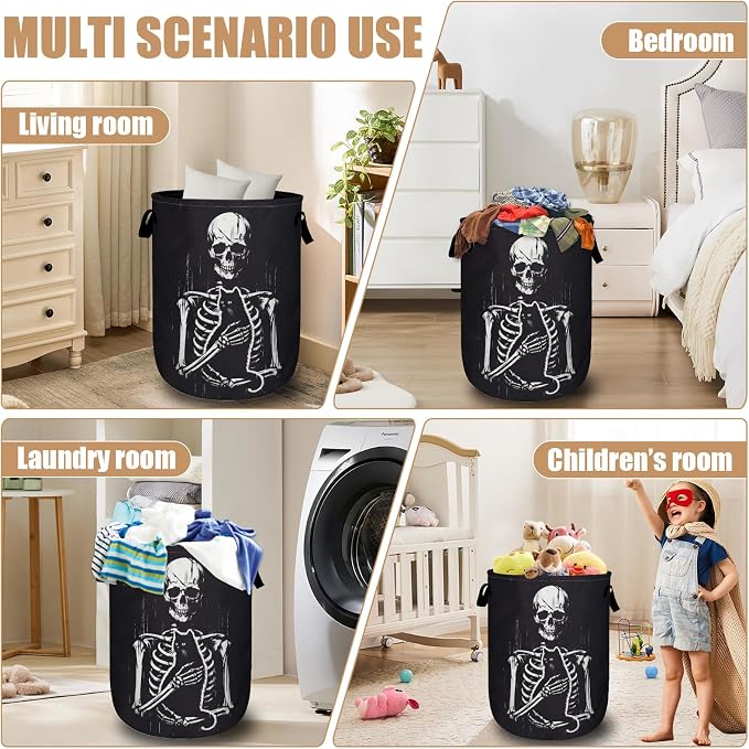 Funny Skull Black Cat Laundry Basket, Foldable Waterproof Laundry Hamper Tote - Image 7