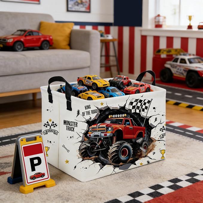 Rectangular Monster Truck Basket, Racing Car Storage Baskets, Cute Basket - Image 2