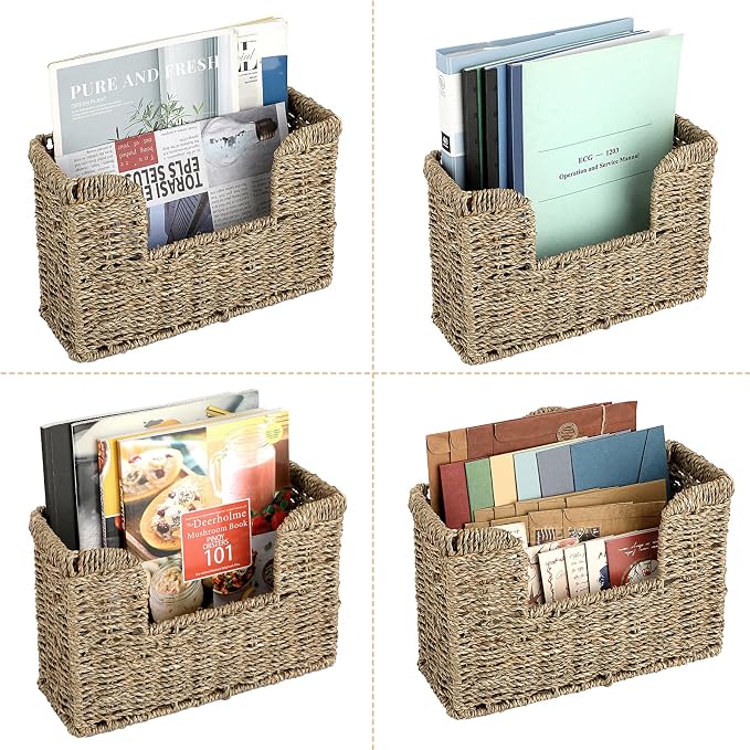 BTSKY Woven Hanging Magazine Holder, Seagrass Magazine Basket, Wall Mounted - Image 7