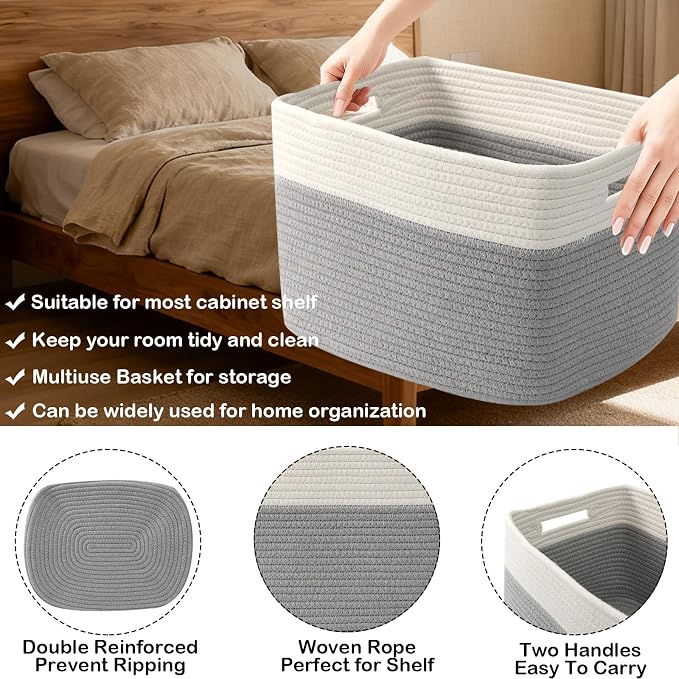 3 Pack Woven Storage Baskets for Shelves, 13.5"×11"×9.5"Organizing Bins - Image 3