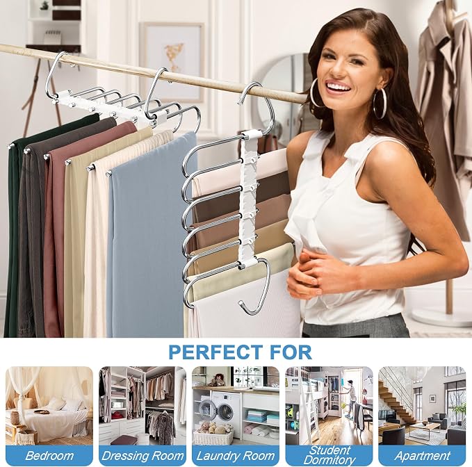 Upgrade 6 Layers Pants Hangers Space Saving, 2 Pack Non Slip Stainless Steel - Image 6