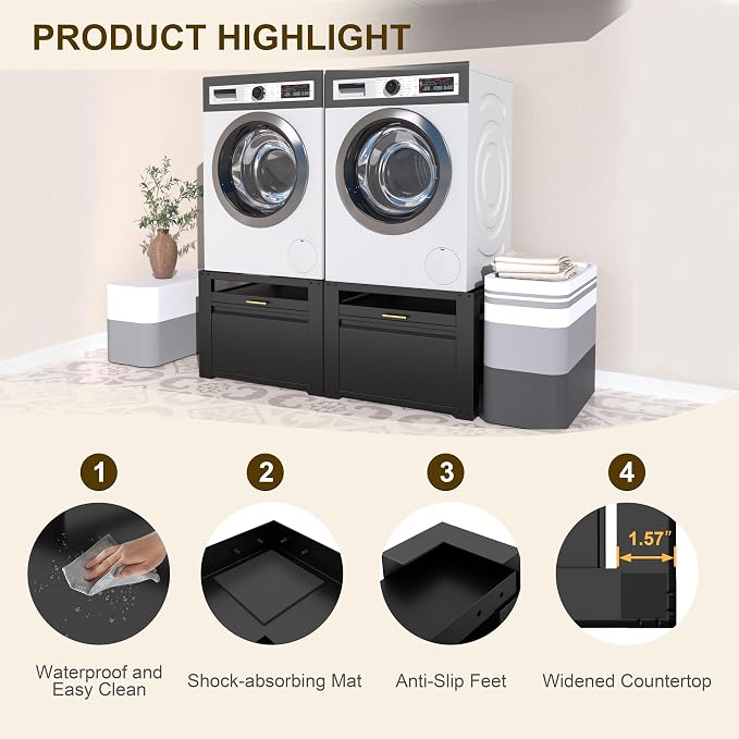 29" Laundry Pedestal for Washer & Dryer, Universal Washing Drying Machine Stand - Image 8