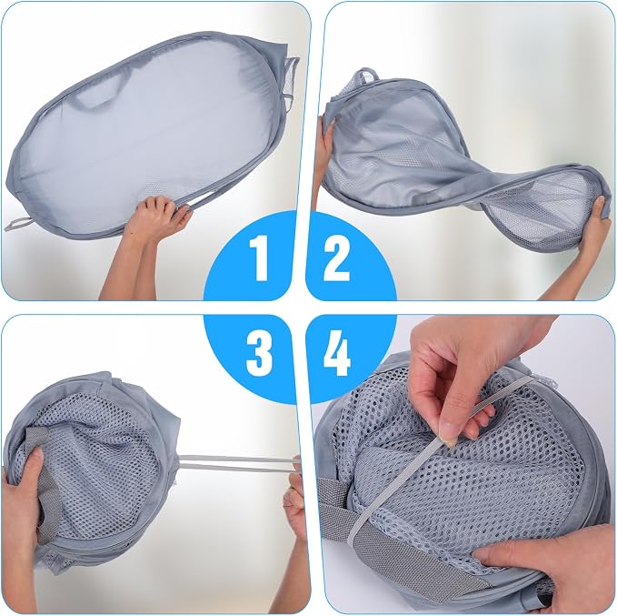 4 Pack Pop-Up Mesh Laundry Basket, Four Colors Pop Up Mesh Hamper, Open - Image 3