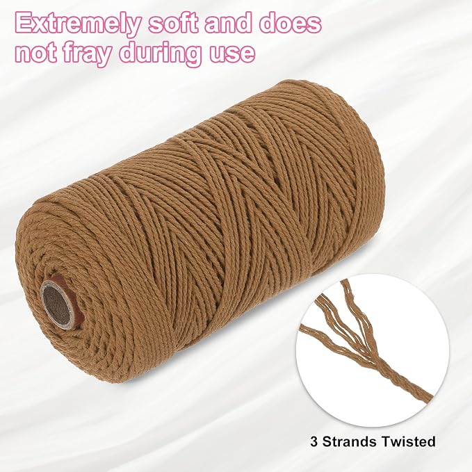 HARFINGTON Natural Macrame Cord 2mm x 220 Yards 3 Strand Twisted Cotton Macrame - Image 3