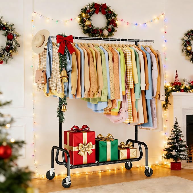 Heavy-duty Clothing Rack with Wheels, Rolling Clothes Rack with Shelf, Clothes - Image 9