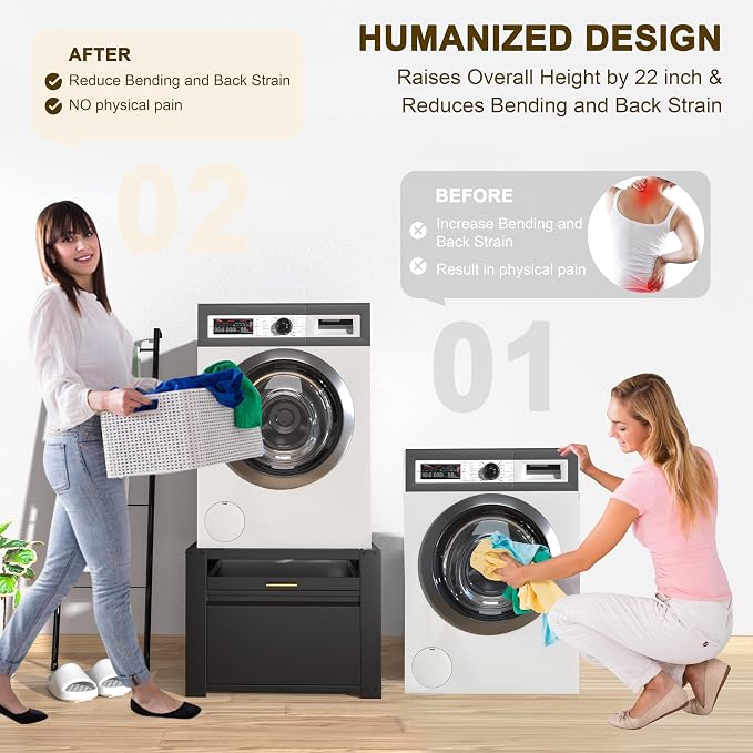 29" Laundry Pedestal for Washer & Dryer, Universal Washing Drying Machine Stand - Image 6