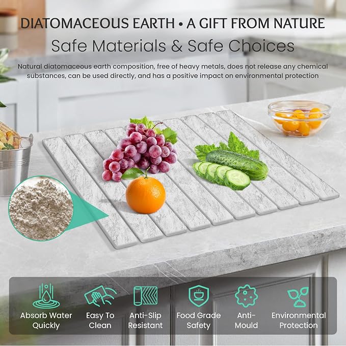 Stone Dish Drying Mat Collapsible Diatomaceous Earth Absorbent Mat Quick Dish - Image 3