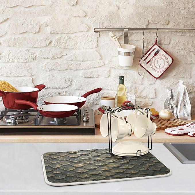 Attractive Kitchen Countertop Dish Drying Mat, Realistic Dragon Skin 18" x 24" - Image 2