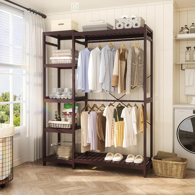 Homykic Closet System Set of 2, Bamboo Clothing Rack - Image 3