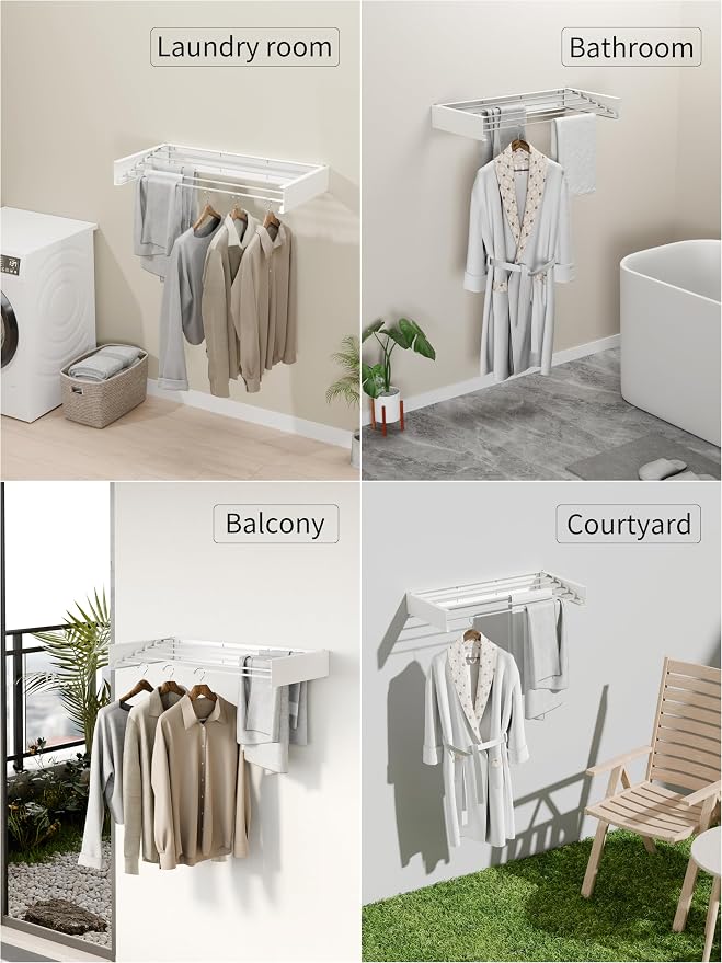 JOOM Laundry Drying Rack Collapsible, Wall Mounted Clothes Drying Rack - Image 4