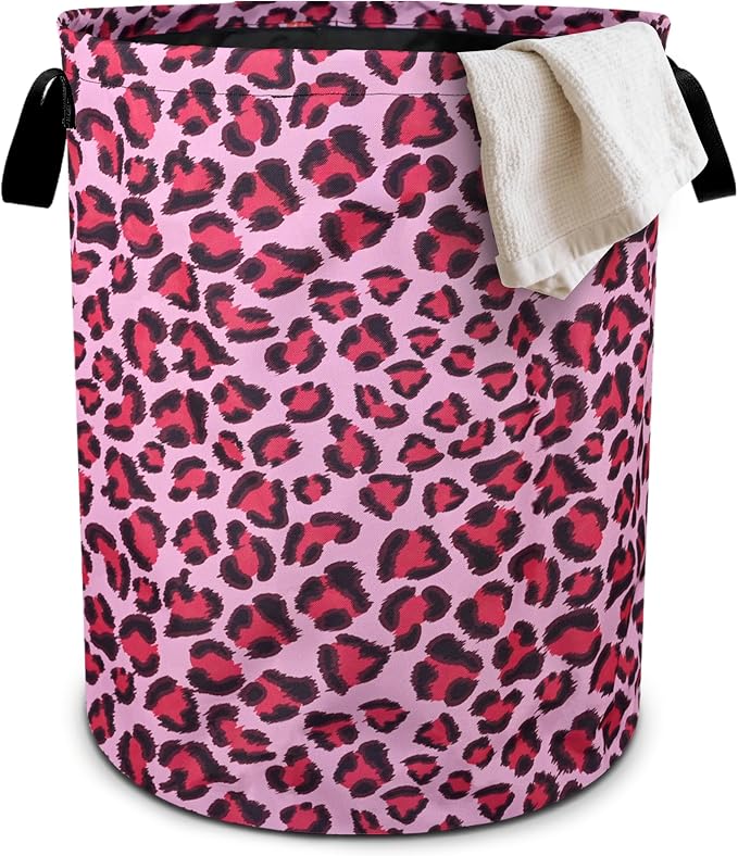 Pink Leopard Laundry Basket Foldable Oxford Cloth Tote Bag Laundry Hamper by bassyilCustomizedforlife