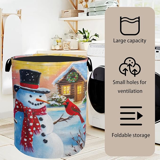 Snowman Cardinal Large Clothes Hamper Bag - Image 7
