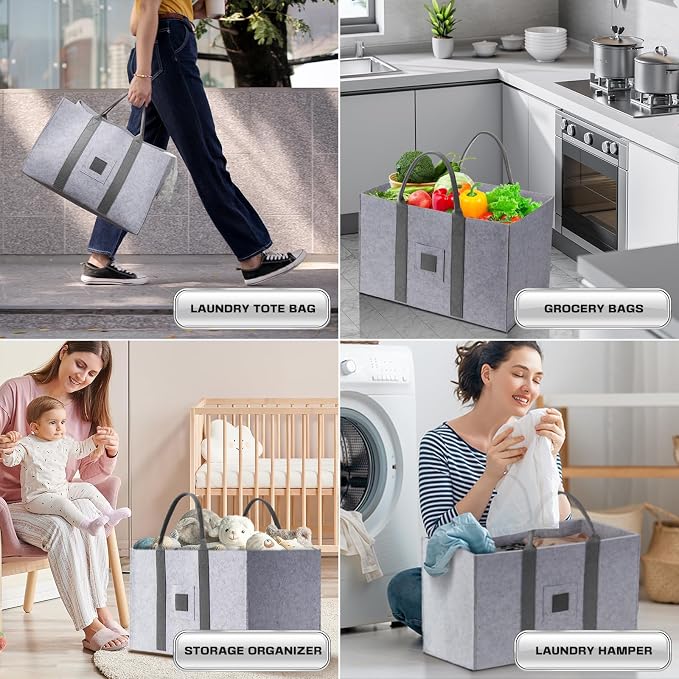 Large Laundry Tote 55L, 2 Pack Fabric Laundry Baskets - Image 4