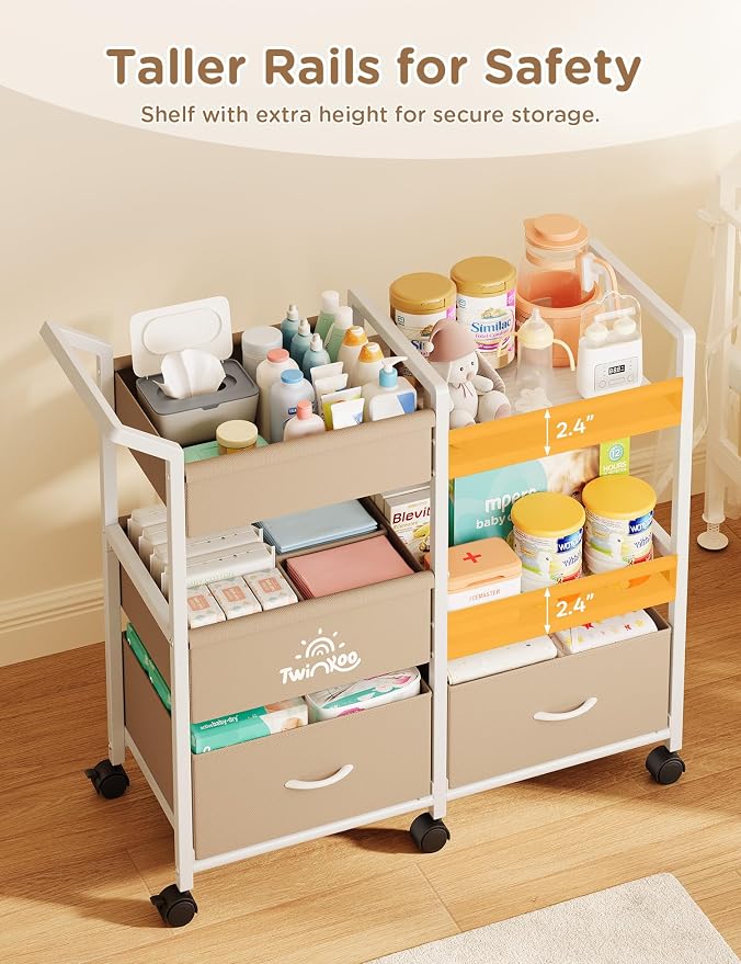 2-in-1 Baby Diaper Caddy Organizer, 3 Tier Rolling Storage Cart - Image 6