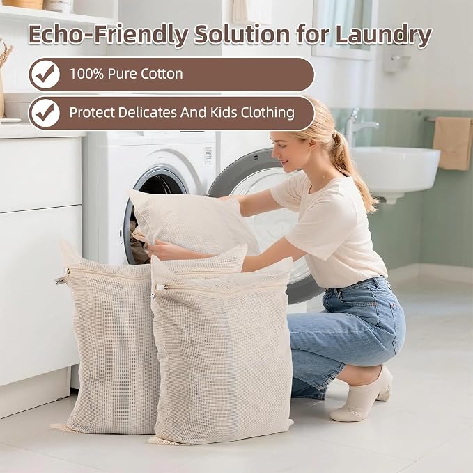 100% Cotton Mesh Laundry Bags, Premium Soft, No Dye - Image 3