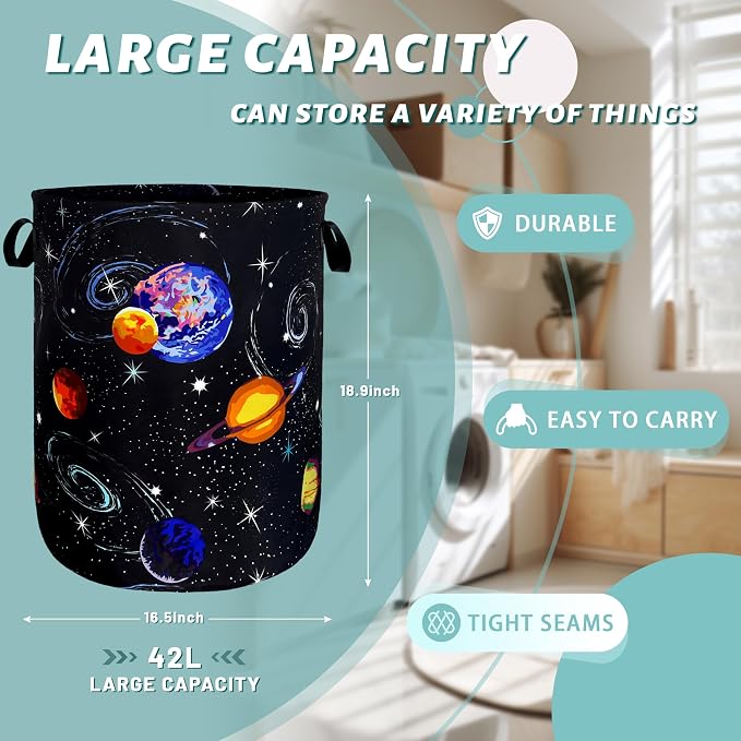 Colorful Starry Sky Planets Laundry Basket Galaxy Funny Laundry Hamper Foldable - Image 2