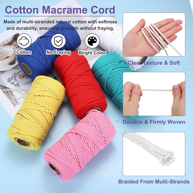 MECCANIXITY Braided Macrame Cord, 4mm x 109 Yards Natural Cotton Rope Macrame - Image 3