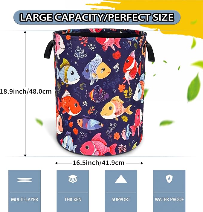 Fish Laundry Basket Funny Cartoon Foldable Oxford Cloth Tote Bag Laundry Hamper - Image 2