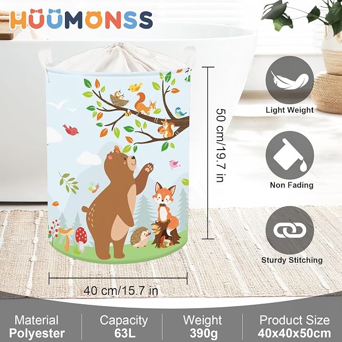 Forest Animals Laundry Hamper Woodland Tree Large Storage Basket Parents - Image 6