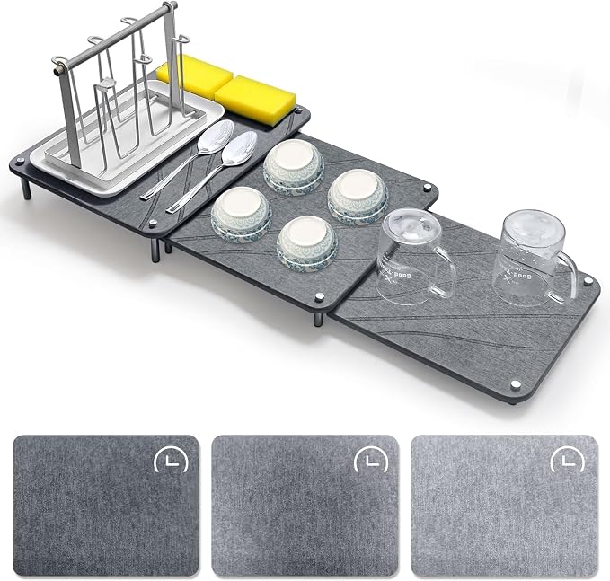 3Pcs Nesting Stone Drying Mat for Kitchen Counter, Quick Drying Stone Dish by Unknown