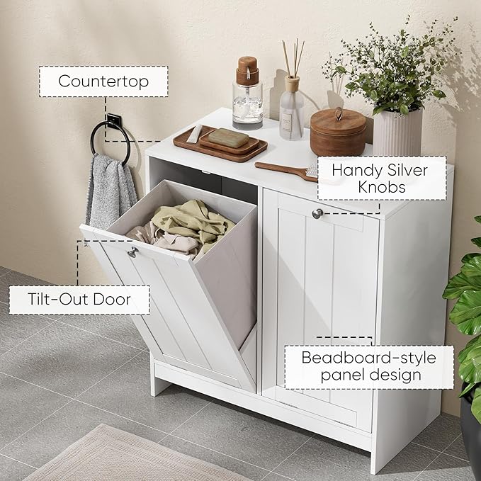 Double Tilt Out Laundry Hamper Cabinet, 11.8 Gallon Hidden Trash Cabinets - Image 3