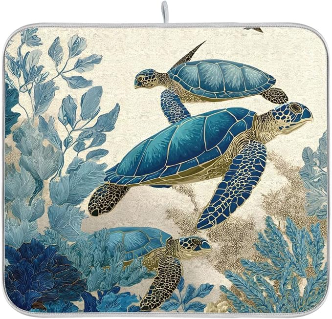 Watercolor Sea Turtle Dish Drying Mat Super Absorbent Drying Mat 16x18 inch - Image 8