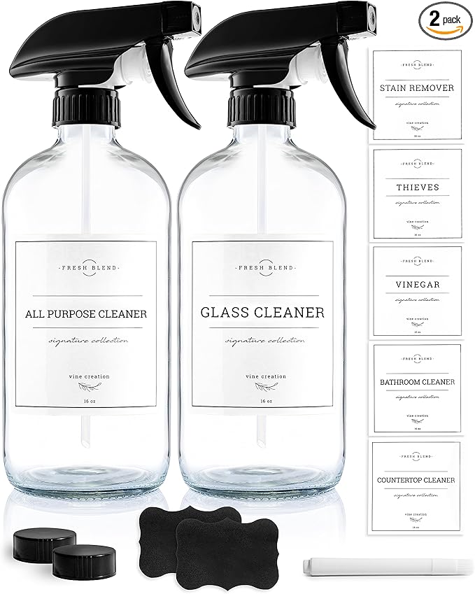 Vine Creations Glass Spray Bottles, 2 Pack Refillable Spray Bottles by VineCreations