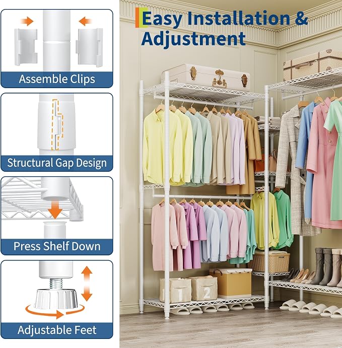 Clothes Rack L Shaped for Corner, Heavy Duty Garment Rack - Image 7