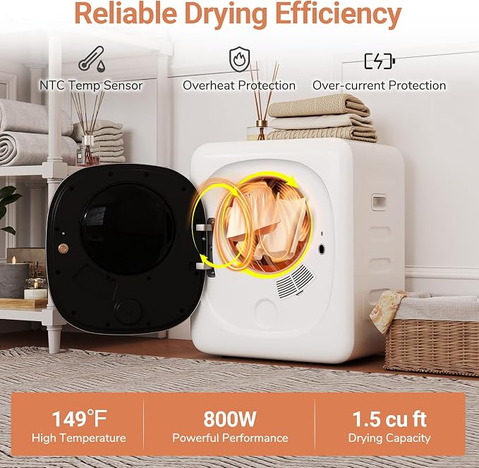 COSTWAY Portable Clothes Dryer, 1.5 cu.ft Compact Drying Machine - Image 4
