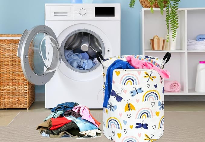 KUNRO Round Laundry Gift Basket Storage Hamper, Clothes Storage Organizer Bins - Image 5