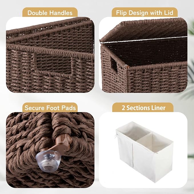 OIAHOMY Laundry Hamper with Lid, 29.1 Gal Wicker Hamper with Removable Liner - Image 5