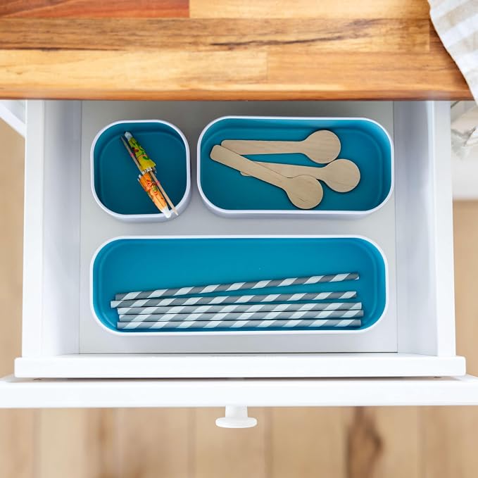 Three by Three Seattle 6 Piece Metal Stacking Bins + Drawer Organizers Set: - Image 4