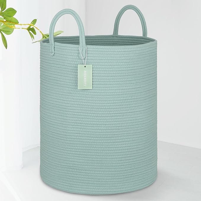 Large Cotton Rope Laundry Hamper 65L, Baby Nursery Hamper Bin, Woven Storage by BOSROTY