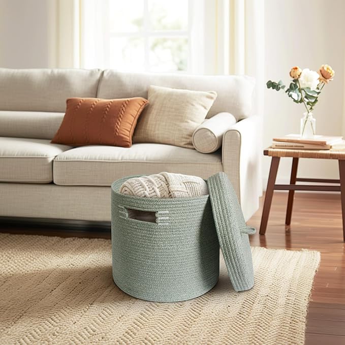 Storage Basket with Lid, Woven Blanket Storage - Image 6