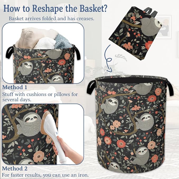 Cute Sloth Laundry Basket, Oxford Cloth Flower Laundry Hamper - Image 6