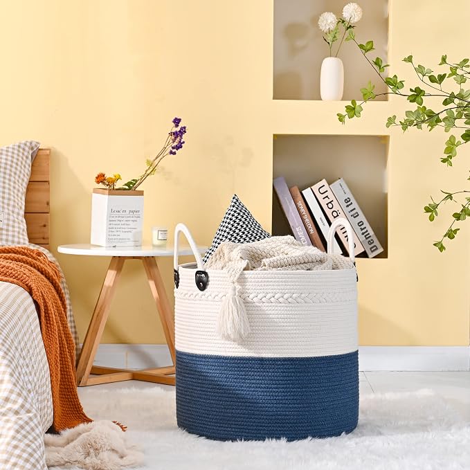 KAKAMAY Large Blanket Basket, Woven Baby Laundry Hamper - Image 3