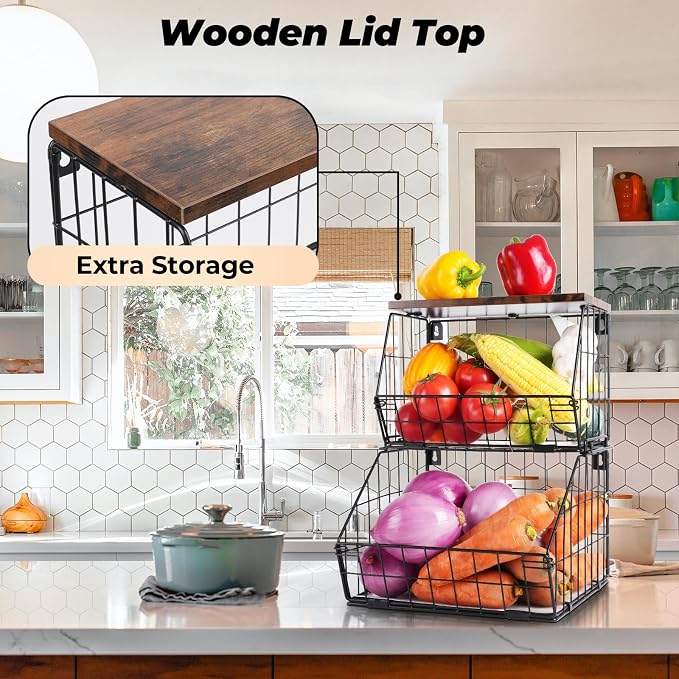 2 Tier Stackable Wall Mounted Hanging Basket, Fruit Basket - Image 2