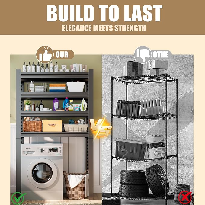 Over Washer Storage, 5Tier Expandable Washer and Dryer Rack, Laundry Room - Image 3