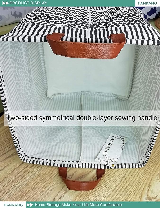 FANKANG Square Nursery Hamper Storage Bins Canvas Laundry Basket Foldable - Image 3