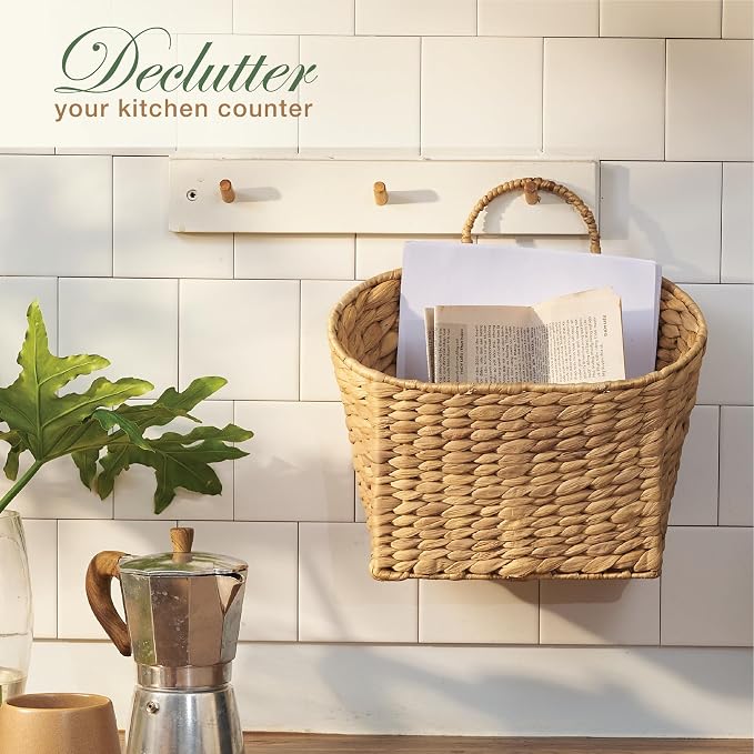 Set of 2 Wicker Hanging Basket for Organizing, Front Door, Flowers - Image 5
