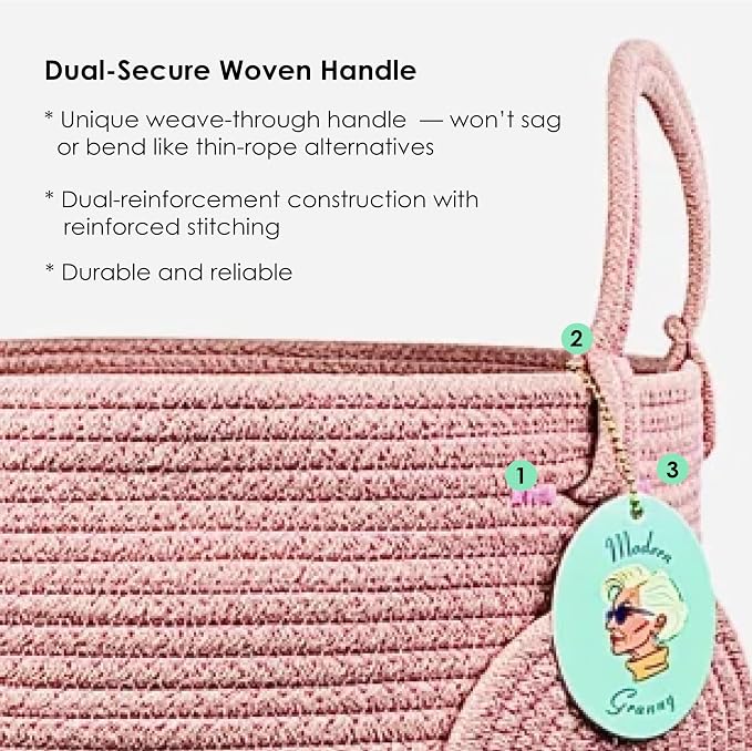 Modern Granny Medium Cotton Rope Laundry Hamper 14x16 Inch Dual Secure Woven - Image 7